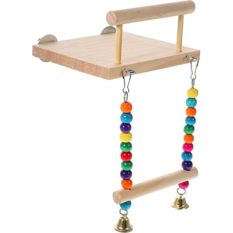Wooden Parrot Perch, Chewing Platform with Bell (1/5)