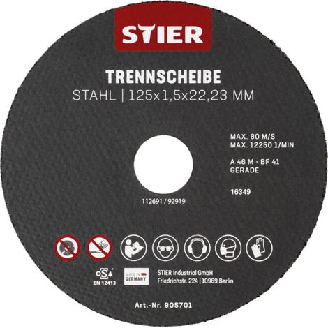 Disques à tronçonner STIER, acier, 125 x 1,5 x 22,23, forme 41, droits, 25 pièces 25 pièces (1/5)