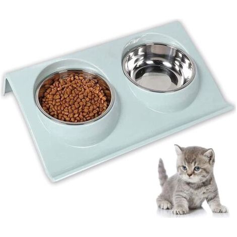 Ensemble de gamelles pour animaux de compagnie, gamelle pour chien, gamelle pour chat inclinable à 15 °, Double litre, adaptée aux petits chiens et aux gamelles de nourriture pour chats (vert) (1/4)
