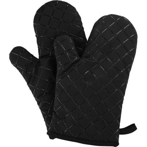 Lot de 2 paires de gants de cuisine en silicone noir, résistants à la chaleur et antidérapants, pour la cuisson, la pâtisserie, le micro-ondes et le barbecue. (1/5)