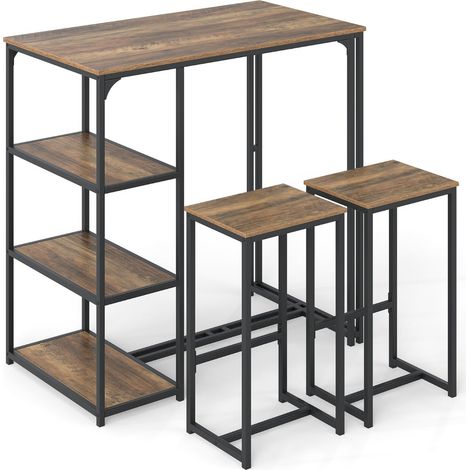 Set tavolo alto e sgabelli per 2 persone 110 x 60 x 110 cm salva spazio stile industriale in MDF caffè 200019000