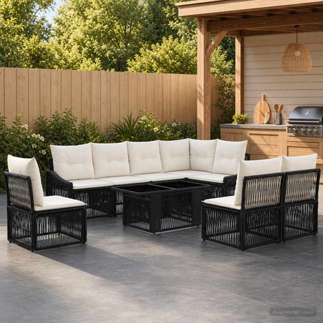 vidaXL Set Divano da Giardino 9 pz Nero e Bianco Crema polyrattan (1/5)