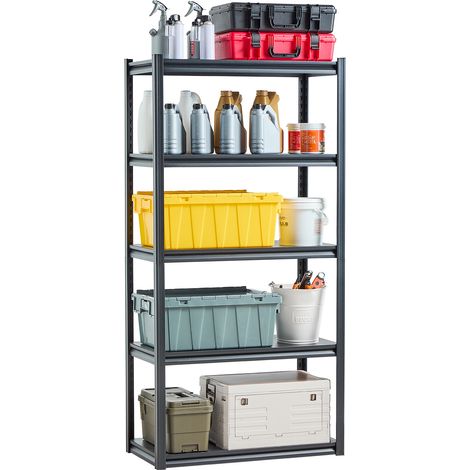 VEVOR Scaffale Portaoggetti,Scaffale Portaoggetti a 5 Livelli, Ripiani in Metallo Regolabili, Scafandro per Cucina, Magazzino, Seminterrato, Scaffalatura Nero 907 kg,  457,2 x 914 x 1828 mm