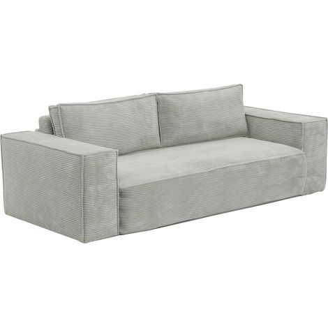 Canapé 3 places convertible express en velours côtelé gris - Couchage 140 cm - Matelas 13 cm avec mémoire de forme - AMELIA (1/4)
