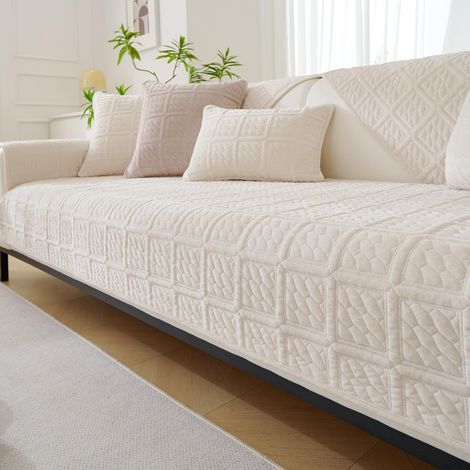 Super Soft Thick Sofa Cover for 1/2/3/4 Seater L-Shaped Corner Sofas, Universal Non-Slip Protective Sofa Cover for Living Room (Milk Velvet Cream, 1 PC 70 x 70cm)