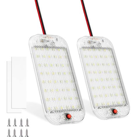 48LED Voiture Interieur, Lumière Blanche Super Brillant Barre LED DC12v-85V 800LM avec Interrupteur on/Off, Plafonnier LED Camping Car Universel pour Camion/Bateau/Van/Caravane(2 Pièces) (1/5)