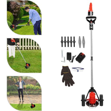 Akku-Rasenkantenschneider, 21-V-Akku-Rasentrimmer, elektrischer Rasenkantenschneider mit 2 Lithium-Akkus (1500 mAh) und Führungsrolle, Akku-Rasentrimmer, Trimmer, Garten