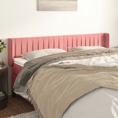 Tête de lit avec oreilles Style Classique Armoire de lit - Rose 203x16x78/88 cm Velours BV396360 - BonneVie (1/5)