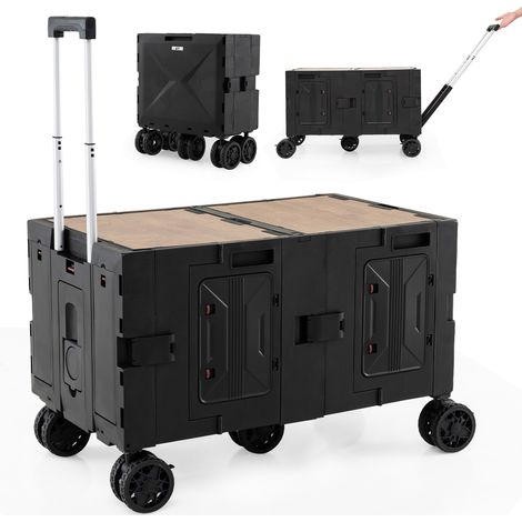 Grand Chariot de Plage Pliable avec Caisses de Rangement à 2 Niveaux, Chariot Portable avec 5 Roues Pivotantes Poignée Télescopique en Métal, Noir (1/5)