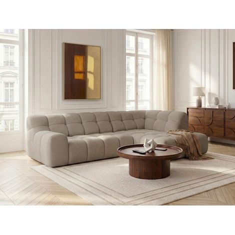 BOBOCHIC - Canapé d'angle L convertible avance-recule électrique ANDRE tissu texturé Angle droit  Beige (1/5)