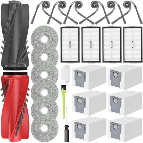Kit de accesorios para Roborock Saros 10R / Qrevo CurvX/Curv 2 Pro. Repuestos: 2 cepillos principales, 6 bolsas para polvo, 6 mopas, 4 filtros y 6 cepillos laterales. (1/5)