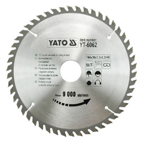 YATO, modelo YT-6062, Hoja de sierra circular de 18,4 cm, 1 pieza, ideal para cortes precisos en madera, metal y plástico, alta durabilidad, herramienta profesional