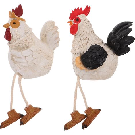 2 Pièces Figurines de Poulet Résine Sculptures Coq et Poule Décor Rustique Pâques Ornement Ferme Jardin Campagne (1/5)