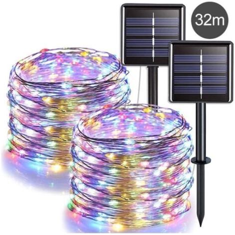 Wasserdichte Solar-Lichterkette für den Außenbereich mit silbernen Drähten für Terrasse, Garten und Weihnachtsdekoration – 32 m bunte Lichter (1/5)