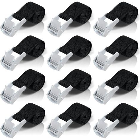Sangles d'arrimage à cliquet 50 cm – Lot de 12 pièces en acier inoxydable, charge max. 200 kg, pour moto, voiture et vélo (1/5)
