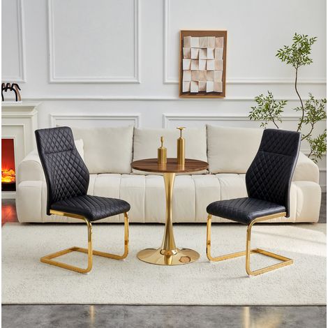 Set da pranzo con tavolo rotondo e 2 sedie, MDF effetto noce, nero e oro, tavolo Ø60x72 cm (1/5)