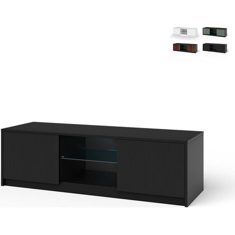 TV-Ständerschrank modern mit gerillten Fronttüren 150x50x45cm Budapest - Schwarz