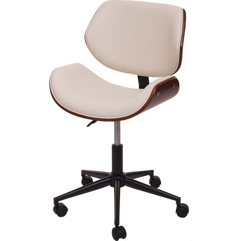 [NEUWERTIG] Bürostuhl HHG-057, Drehstuhl Schreibtischstuhl, Bugholz Walnuss-Optik Retro drehbar höhenverstellbar MVG creme