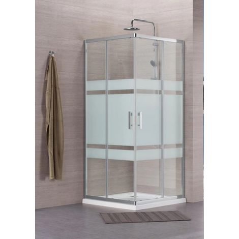Paroi de Douche d'Angle ALTERNA Concerto Portes Coulissantes 80x195cm Profilé Argent Brillant Verre Sérigraphié - 3330200 -NEUVE (1/3)