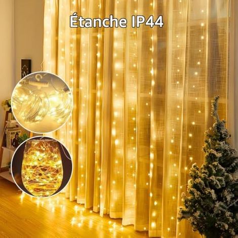 Guirlande lumineuse LED 360°, rideau lumineux USB d'intérieur de 3,6 x 3 m, 8 modes d'intensité réglable avec télécommande et minuterie, guirlande LED étanche pour Noël, mariage, décoration de fenêtre (1/3)