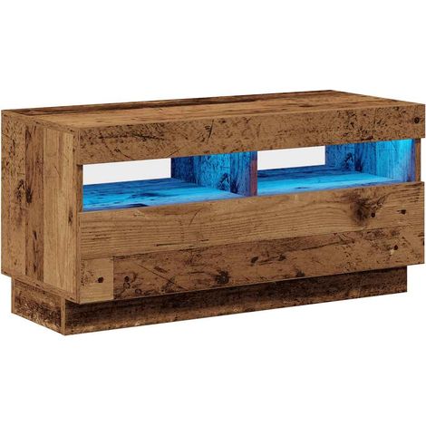 Mueble TV luces LED madera ingeniería envejecida 80x35x40 cm vidaXL