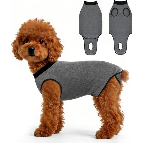 Body Chien Post Operatoire Femelle Male, Chemises Castration Combinaison Anti-Léchage Respirante Après Stérilisation pour Chien avec des Boutons, Combinaison de Récupération pour Chiens, L