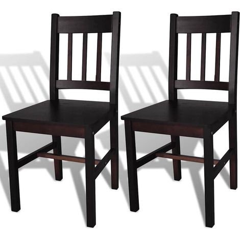 Lot de 2 chaises de salle à manger en pin massif, couleur brun foncé (1/5)