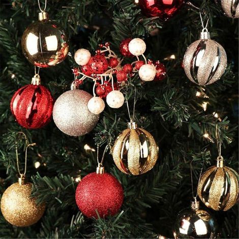 Lot de 30 boules de Noël incassables à suspendre pour décoration d'arbre de Noël (rouge et blanc) (1/5)