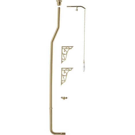 Hudson Reed Traditional High Level Toilet Flush Pipe Pack with White Flush Pull Handle - Brushed Brass