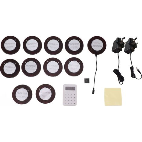 10 pièces Pagers Ronds pour Restaurant, Système d’Appel sans Fil avec Vibration, Bip et LED Clignotante, Alimentation 100‑240V, Prise UK pour Bar Café (1/5)