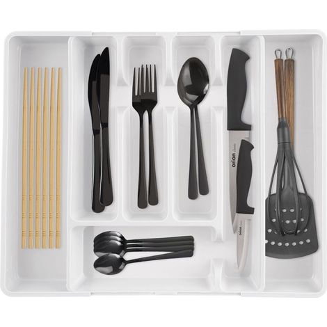 Range couverts reglable en plastique blanc avec 5 a 7 compartiments