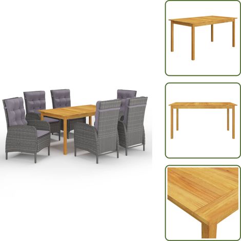 The Living Store Set da Pranzo da Giardino 7 pz Grigio - Tavolo da pranzo in legno