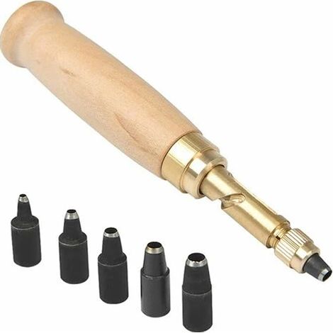 1 Outil de perforation, embouts interchangeables 1.5-4mm, manche en bois ergonomique, pour cuir ceinture (1/5)