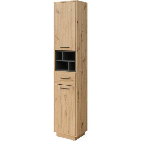 Meuble salle de bain Beatrice, Chêne Artisan/Anthracite, 38x190cm avec portes, tiroir, Vicco