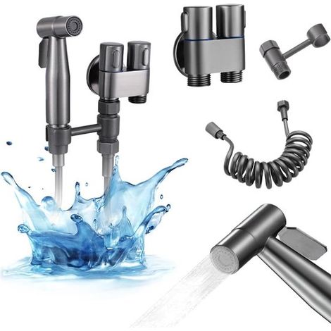 Ducha de mano, rociador de bidé manual para inodoro, rociador de bidé con doble válvula para pañales de tela y aseo de mujeres (gris) (1/5)