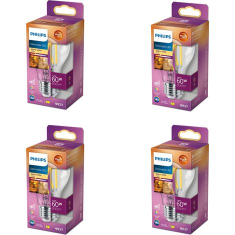Philips Vorteilspaket E27 Standard Lampe (60 W) Klar Dimmbar Warmweißes Licht - 4 Stück (1/3)