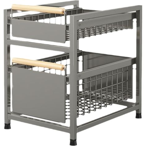 Organizador de cocina con 2 cestas extraíbles de acero XL 29,5x39x42cm (1/5)