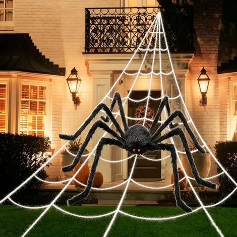 Toile d'araignée d'Halloween 508cm avec une araignée géante de 150cm,pour décoration intérieure,extérieure,porche,cour,maison hantée (1/5)
