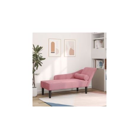 Chaise longue avec coussins rose velours (1/5)