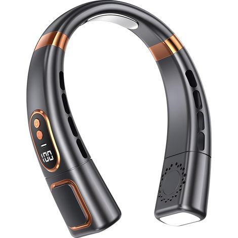 Ventilateur de Cou Portable -High-Tech Éclairage - Sans pales affichage numérique 5 vitesses 4000mAh - Intérieur extérieur - Noir (1/5)