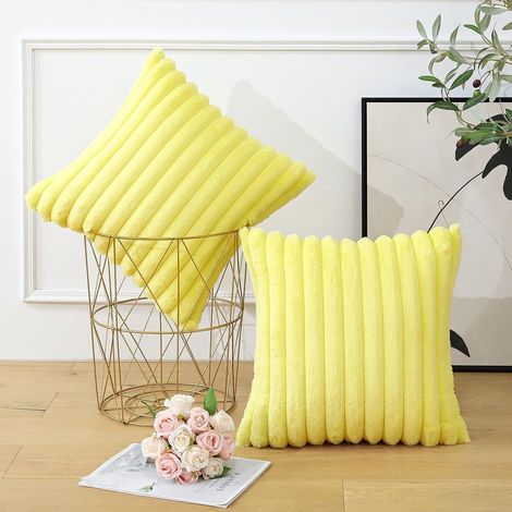 Set di 2 fodere decorative per cuscini in morbido velluto effetto pelliccia per divano, camera da letto, casa, auto, 40 x 40 cm, giallo