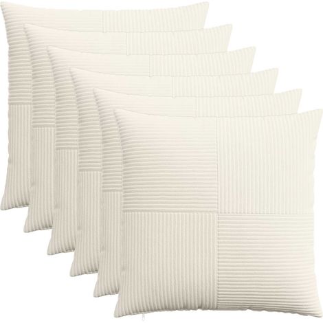Irovami Lot de 6 housses de coussin, crème, velours côtelé, 65x65 cm (1/5)