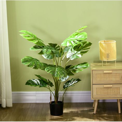 Pianta artificiale Monstera 120 cm con vaso nero e muschio PE, verde (1/5)