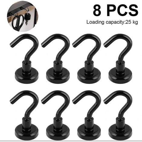 Lot de 8 crochets magnétiques robustes en néodyme pour réfrigérateur, aimants puissants pour suspension (1/4)