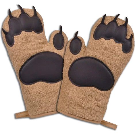 Guanti da forno a forma di simpatico orso, guanti da cucina in cotone flessibile e resistente al calore, set da 2 pezzi (marrone) (1/5)