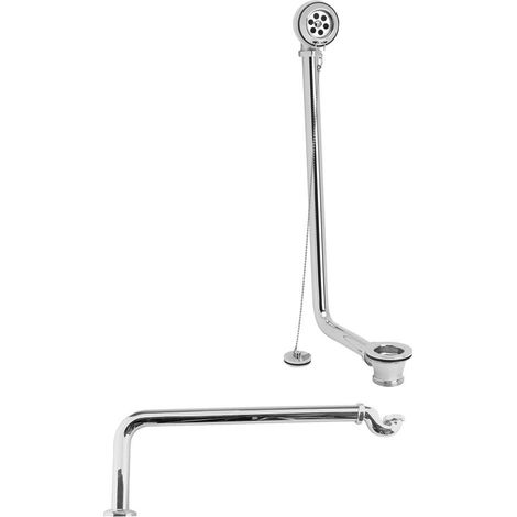 Hudson Reed – Bonde et siphon pour baignoire rétro – Laiton chromé – Diamètre grille 7cm, sortie 4.5cm – Longueur siphon 58cm (1/3)