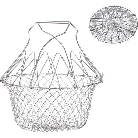 Cesta para freír, cesta para ensalada, colador de cocina de acero inoxidable, cesta para freír expandible, cesta de cocina de chef (1/5)