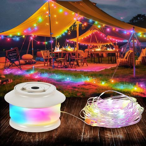 Guirlande Lumineuse de Camping, 20M Guirlande Camping Rechargeable avec 5 modes d'éclairage Batterie rechargeable de 3000 mAh Étanche Multicolore pour la décoration de jardin/de tente/de festival