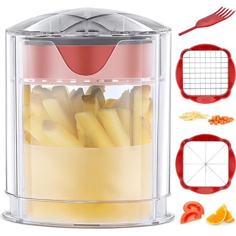 Cortador de Patatas Fritas, Cortador de Verduras y Frutas en Bastones Manual, con 2 Cuchillas Afiladas, Diseño Compacto y Fácil de Limpiar, Ideal para Cocina Doméstica (1/4)