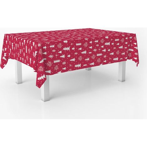 Mantel rectangular de hule de 220x140 cm, estampado de abetos, resistente a las manchas, impermeable y duradero. (1/5)